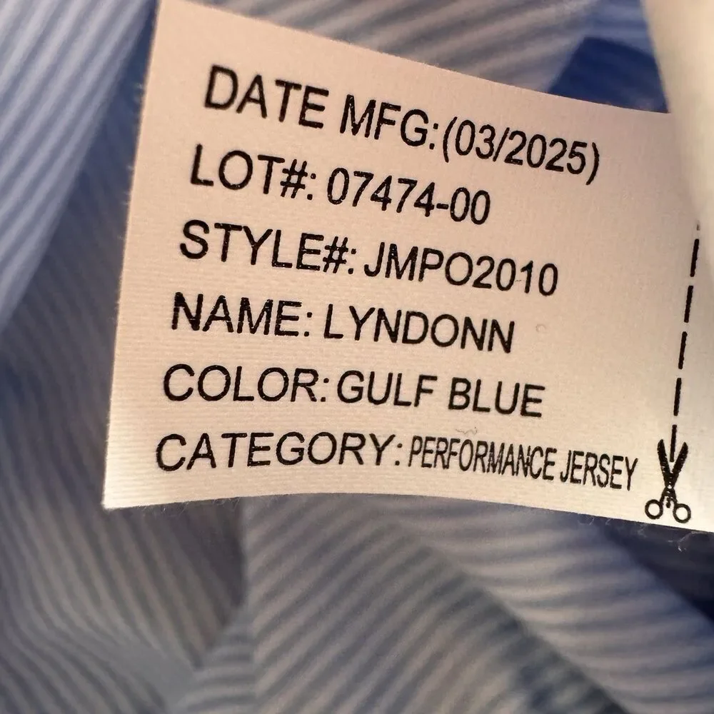 Johnnie-O Gulf Blue Striped Performance Jersey Polo Lyndonn Mens Size XL UPF 50 - Picture 4 of 8